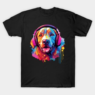 Colorful Labrador with Headphones Cute Music Design T-Shirt